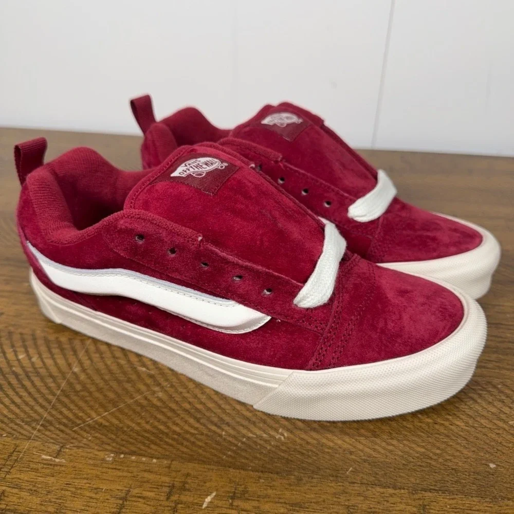 Vans Shoes Womens 7 Bordeaux‎ Red Knu Skool Suede Casual Skate Sneakers NEW